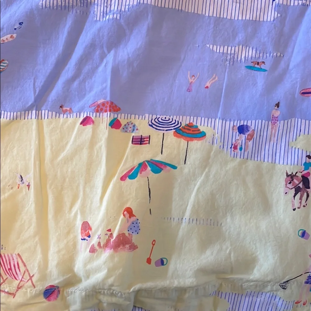 Joules White, Light Blue and Yellow Beach Print Sleeveless Dress